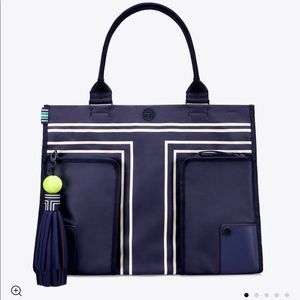 Tory Burch sport navy coated canvas tote